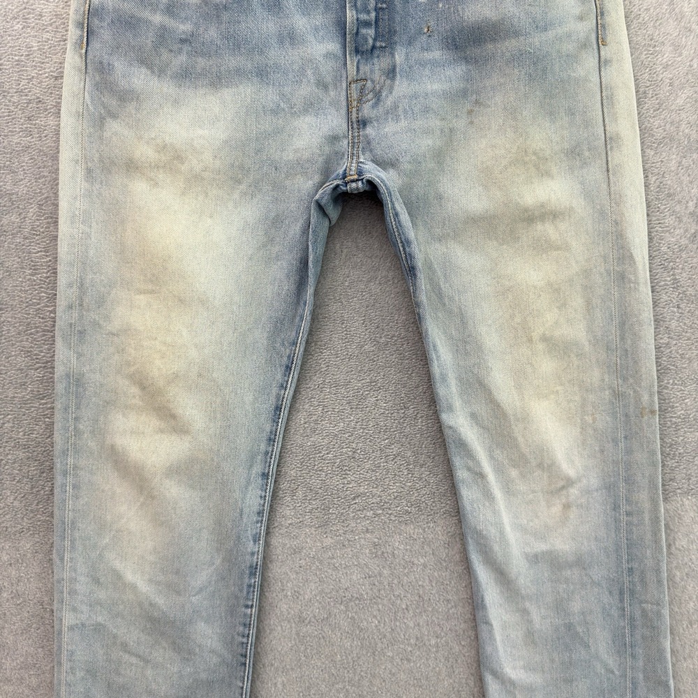 Levis 501 Selvedge Denim Jeans Men 34x34 Light Wash Button Fly Distressed Modern - Picture 3 of 16